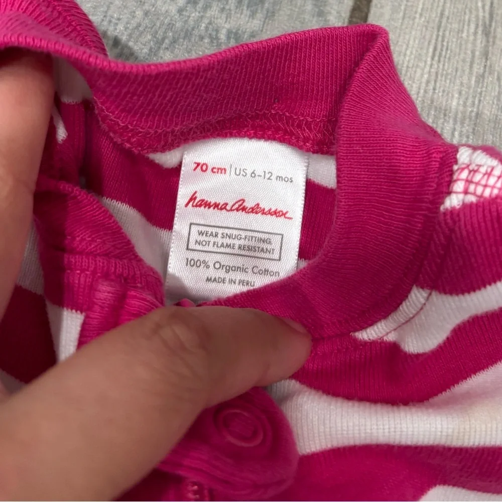 Hanna Andersson Baby Girl Pink/White Stripe Sleeper Size 70 6-12 months